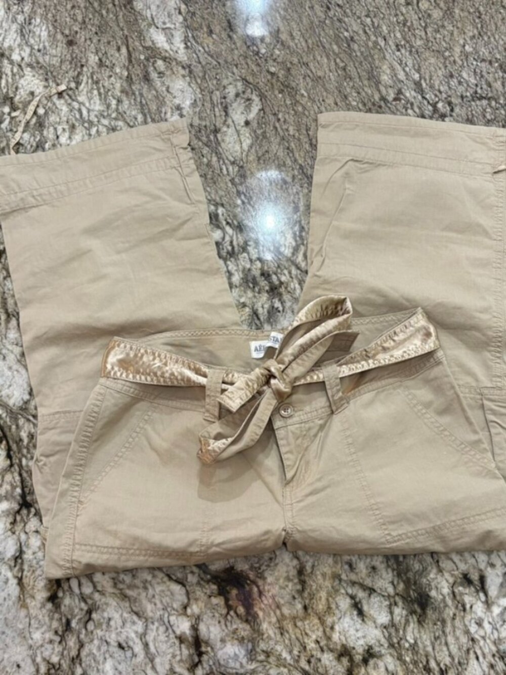 Y2K Aeropostale Khaki Cargo Pants Low Rise Tie Waist Tan 32" Waist